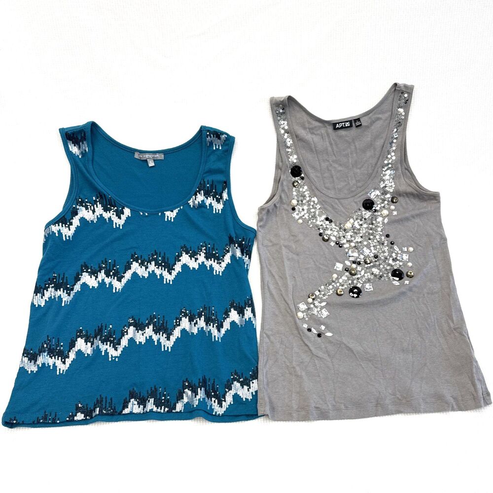 Lot of 2 Metallic Sequin Sleeveless Tank Top Bling Sparkle Glitzy Party - Size L